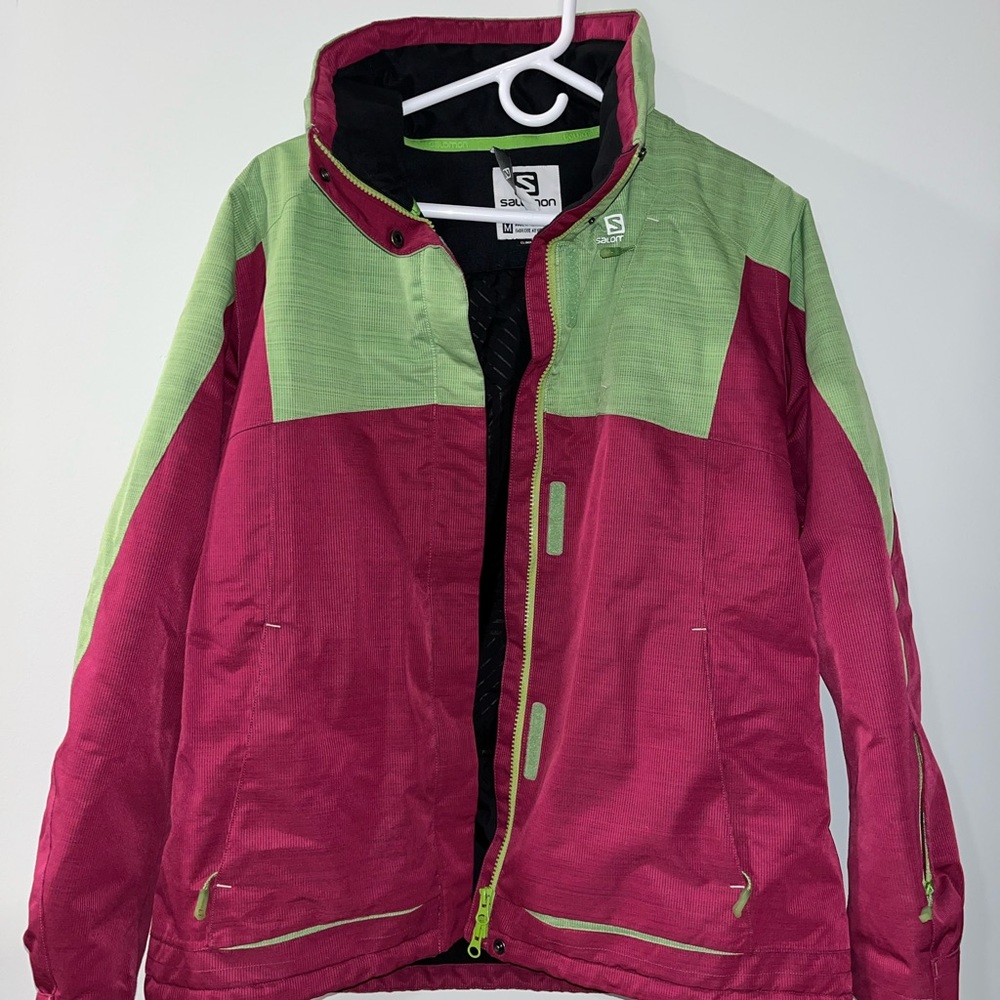 Salomon Women's Pink and Green Ski Jacket
